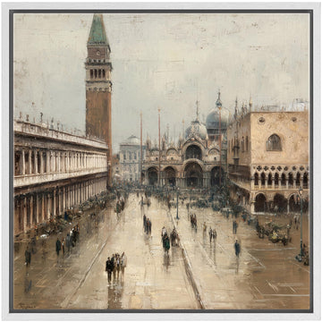 Framed Canvas Print Wall Classic European Cityscape Architecture Illustrations Modern Relax/Calm Warm - 24"x24" WHITE