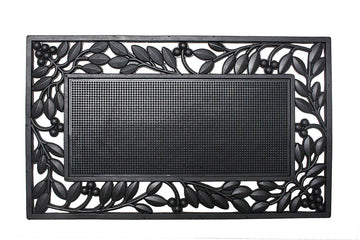 Rubber Outdoor Door Mat, All-Weather, 18x30, Leaf Border