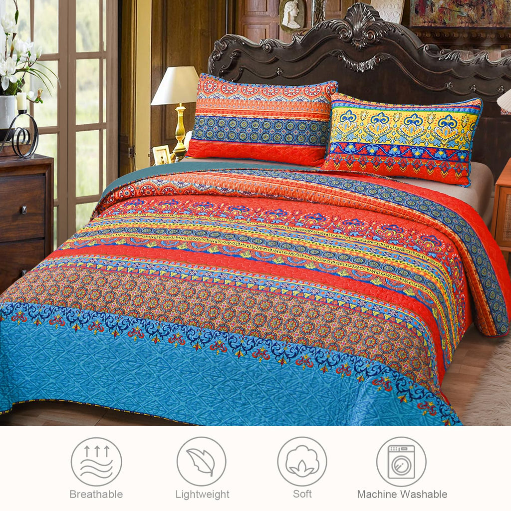 Reversible Boho Quilts Twin Size Blue