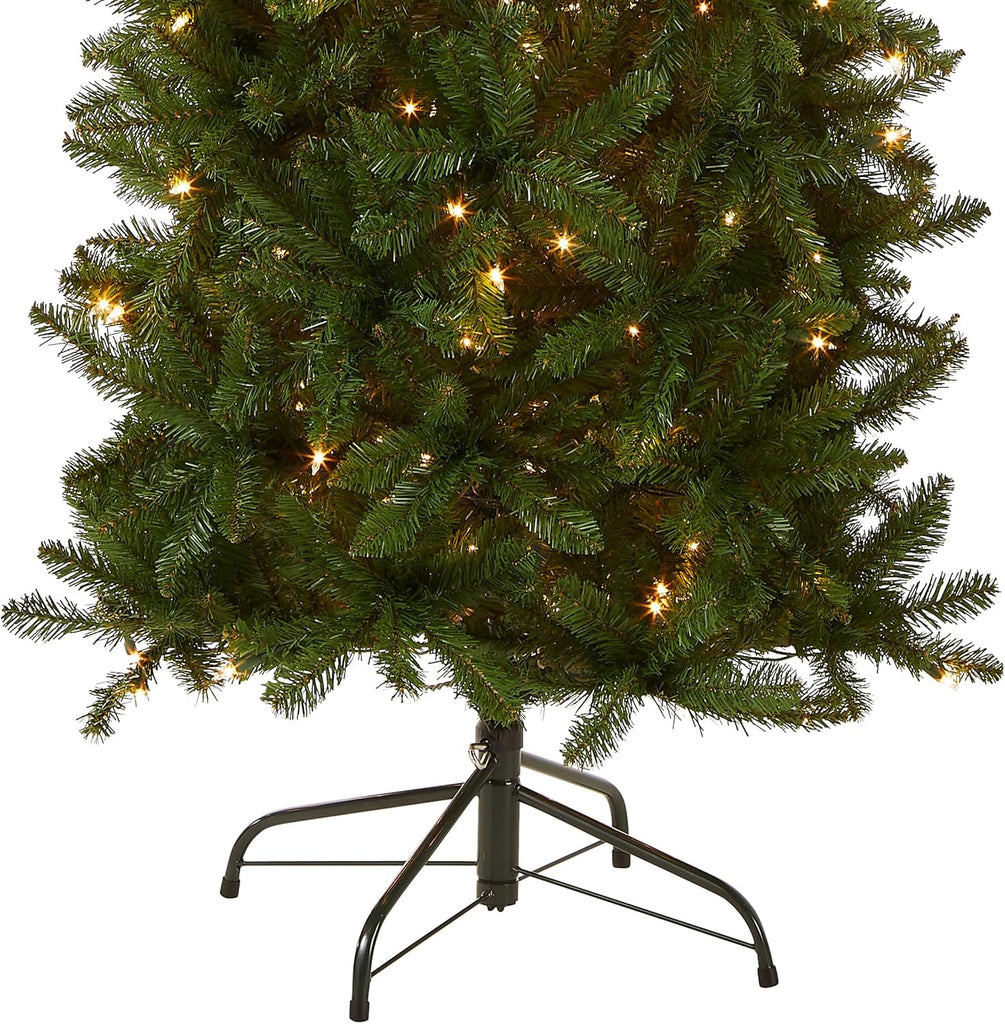 Tree Company 7.5ft Pre-Lit Kingswood Fir Slim Christmas Tree | 350 Clear Lights, 1,075 Tips, Includes Stand