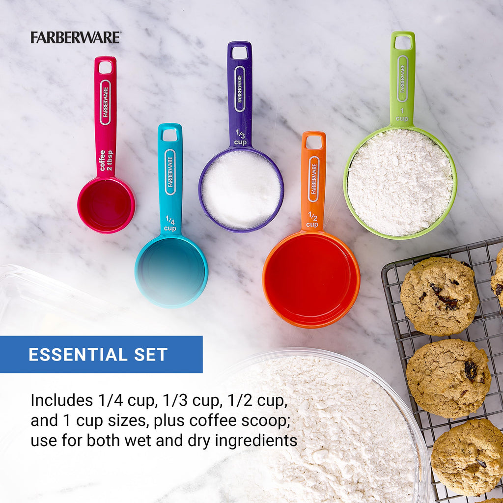 5-Piece Measuring Cup Set with Coffee Scoop, Durable Plastic Nesting Measuring Cups with Easy-Read Markings