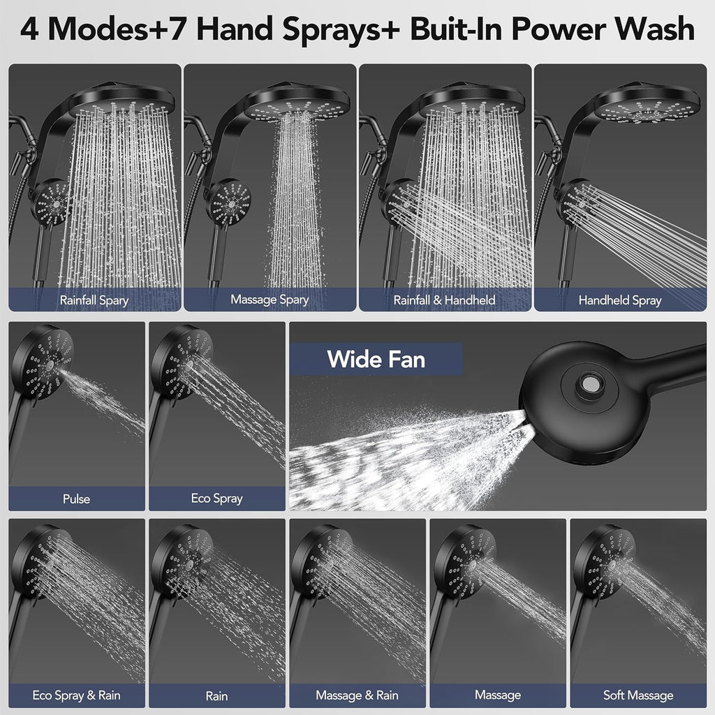 High Pressure Rain Showerhead Combo, 2026 Magnetic Shower Head Set with Detachable 8-Mode Handheld Shower Spray