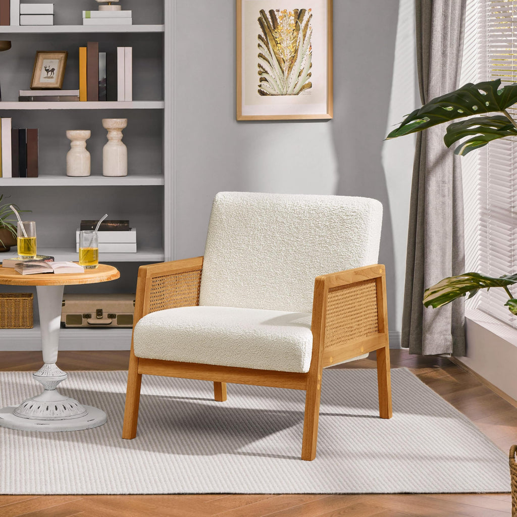 Rattan Accent Chairs Set of 2, Boho Vintage Armchairs, Ivory