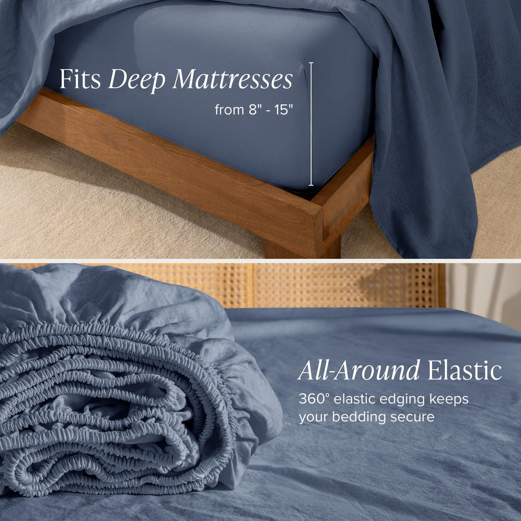 100% European Linen Sheet Set (Split King, Indigo)