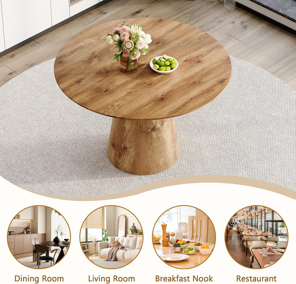 45'' Round Dining Table for 4, Mid-Century Modern Wood Dinner Table with Seamless One-Piece Top & Stable Conical