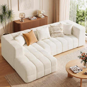 107" Cloud Sectional Couch with Chaise, Boneless Modular Sofa, Beige