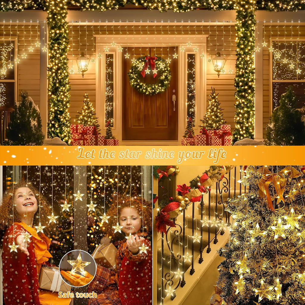 Christmas Star Icicle Curtain Lights,118LED Warm White