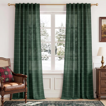 Linen Buffalo Plaid Semi Sheer Gingham Curtains 84 Inches Long