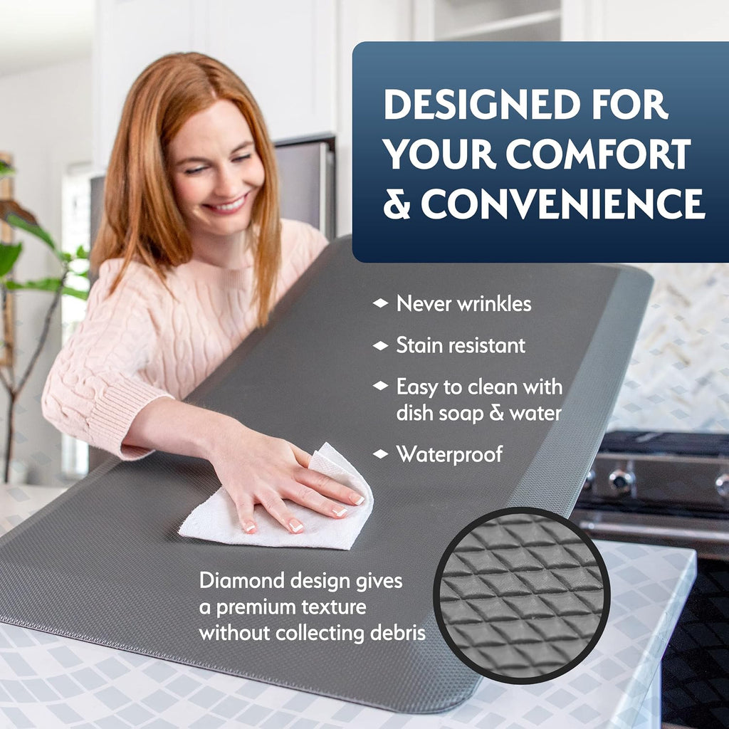 Anti Fatigue Floor Mat - 3/4" Thick Cushioned Kitchen Rug, Standing Desk Mat - Comfort at Home, Office, Garage - Non