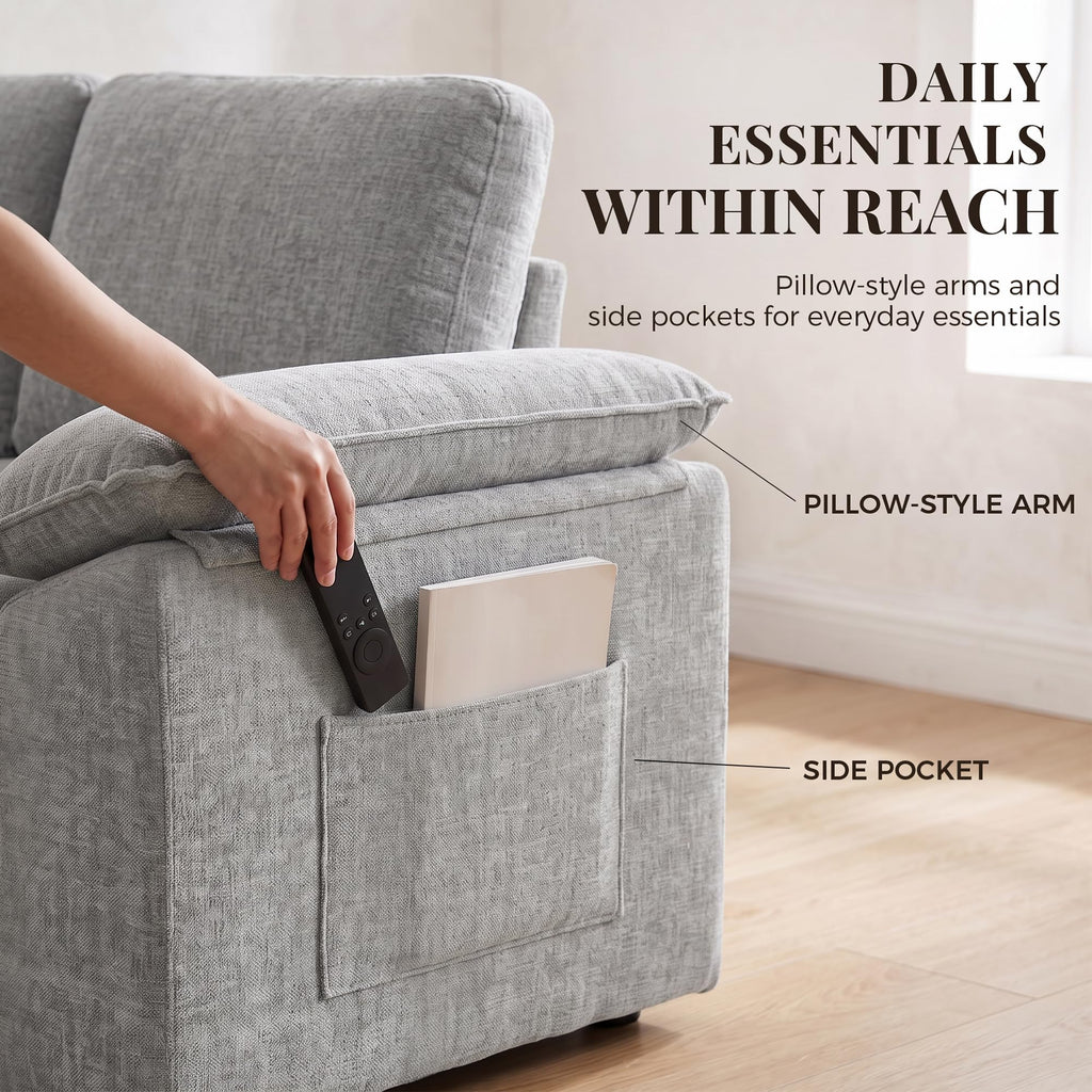 Sectional Sleeper Sofa with Pull Out Bed, Sectional Couch, Light Grey