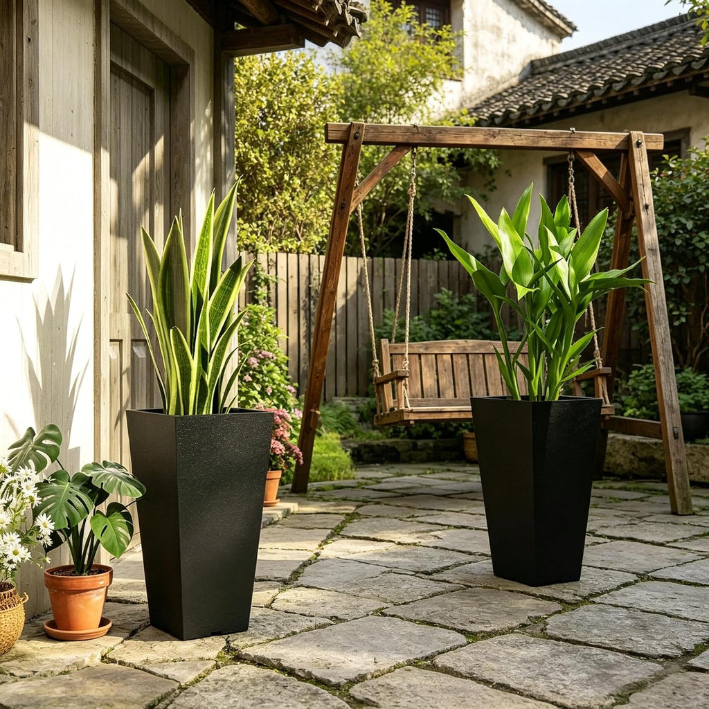 Garden Pots & Planters, Outdoor Tall Planters for Plants, Indoor | Set of 2 tall 22.8in planters. Durable PP resists