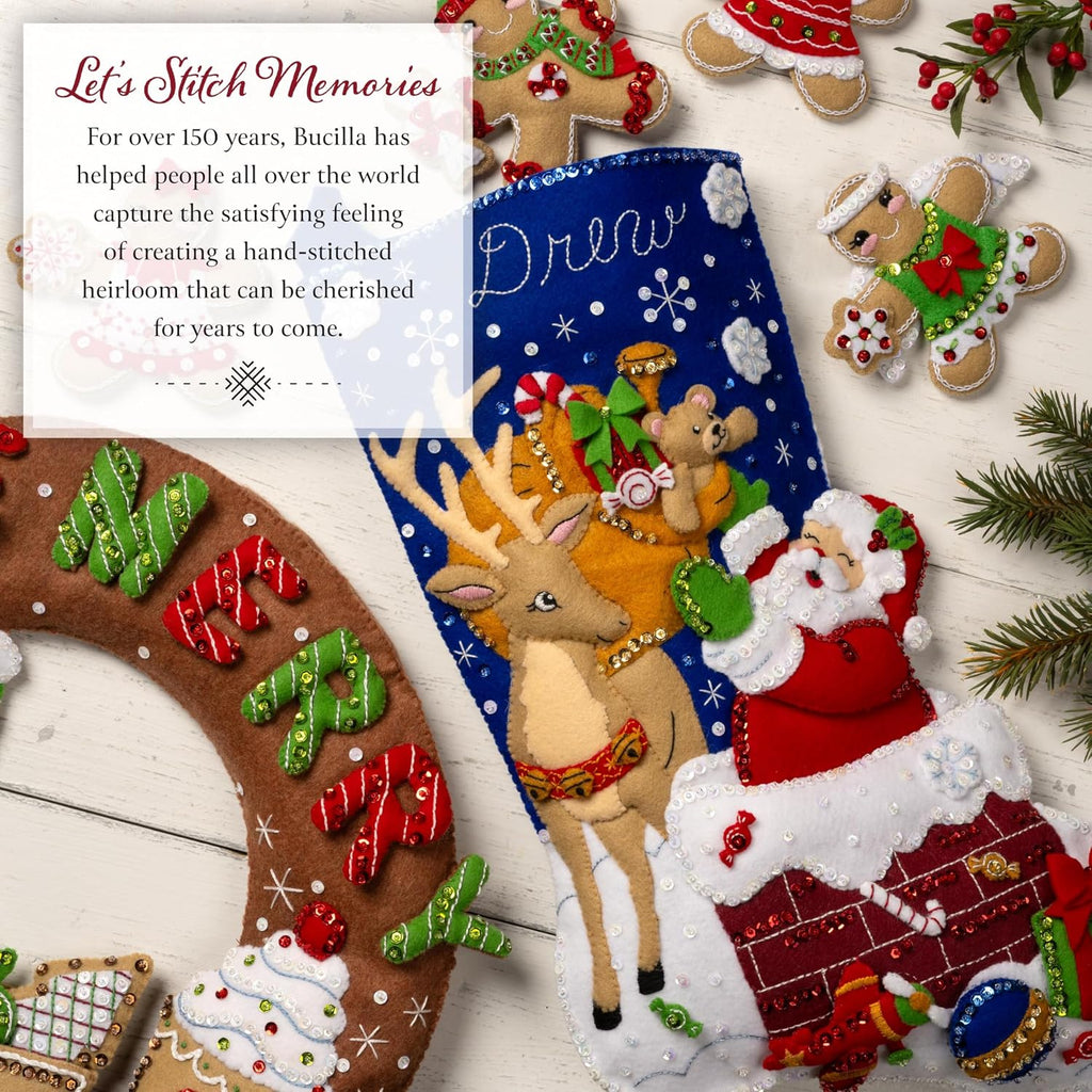 Felt Applique 18" Stocking Making Kit, Santa and Friends