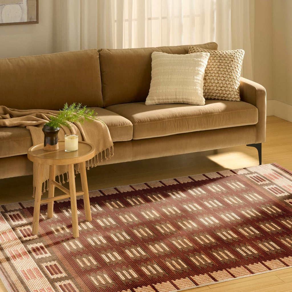 Home Nordic Rust Area Rug - Easy Clean, Non Shedding, Bed Room, Living Room, Dining Room, Kitchen
