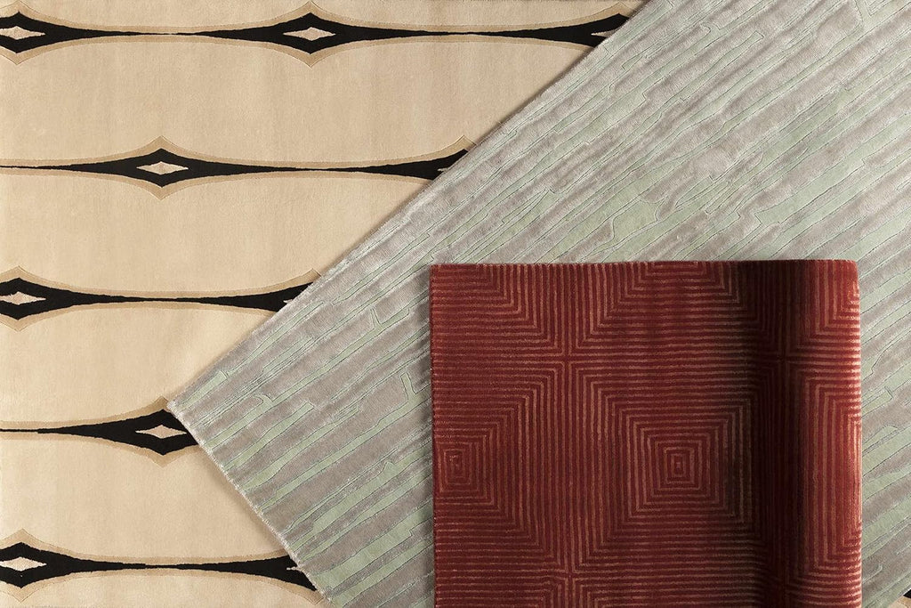Smartt Wool Area Rug - Striped Diamond Geometric Abstract Trellis - Contemporary Modern Minimalist Transitional