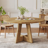 Solid Wood Round Dining Table, 47" Farmhouse Kitchen Table for 4-6, Wooden Circle Dinner Table for Dining Room