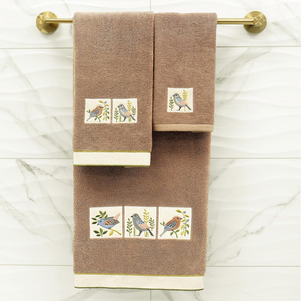 Vibrance 4-Piece Towel Set, Embroidered Birds, Premium Turkish Cotton, Plush Comfort, Country Elegance, 2 Bath 2 Hand