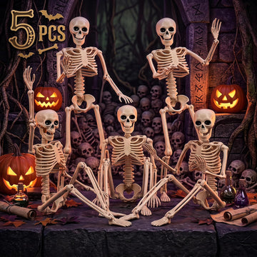16in Posable Skeleton Halloween Decorations,Mini Skeletons - Set of 5