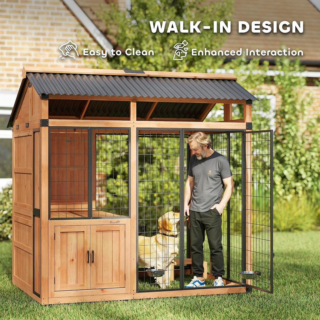 7' x 5' Extra Large Outdoor Dog Kennel Walk-in Wood Dog House Yellow