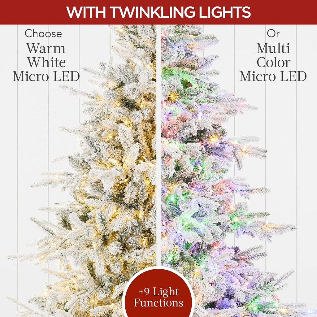 Full Flocked Aspen Christmas Tree, Pre-lit Noble Fir w/ 1,500 Super Bright Twinkling Micro LED Lights, 2-in-1