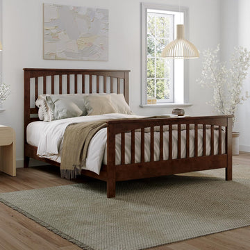 Camilla Queen Low Profile Platform Bed with Matching Footboard, Walnut