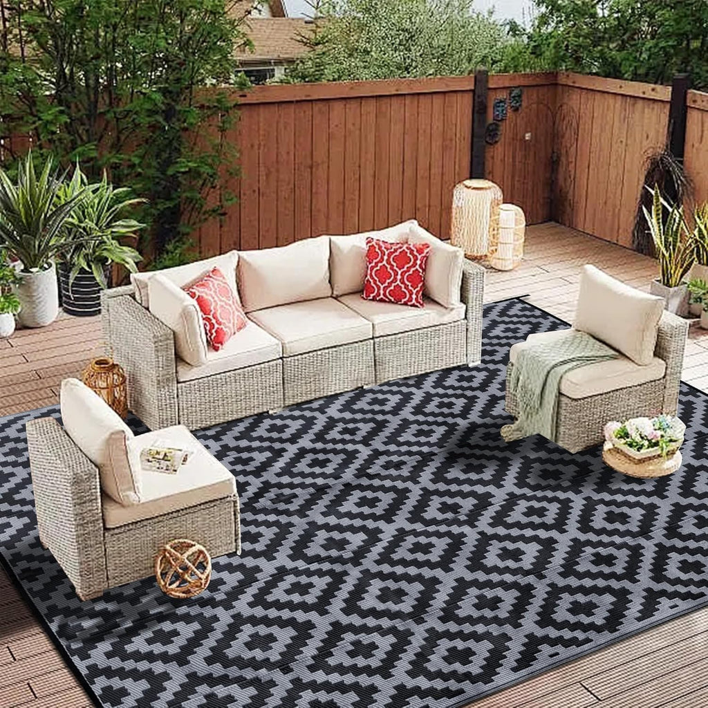 Waterproof Outdoor Rug 8x10 ft, Plastic Reversible Rug, Modern Area Rug, Large Floor Mat for Outdoor