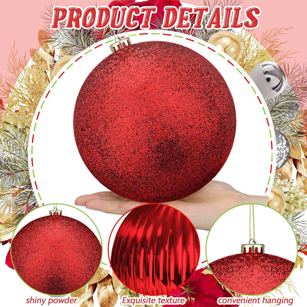 4 Pcs 6" Christmas Ball Ornament Extra Large Tree Decor,Red