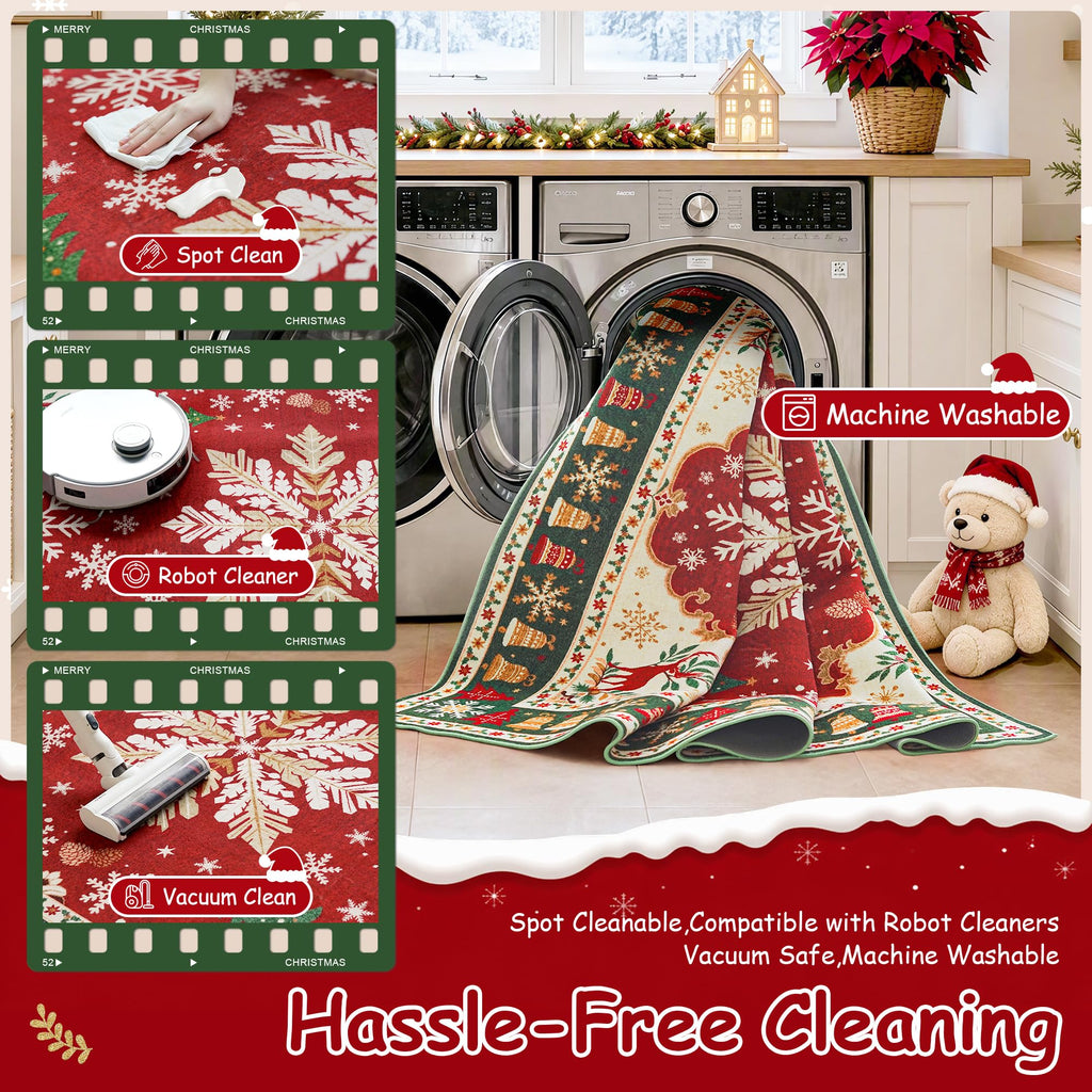 Christmas Red Snowflake Medallion Xmas Washable Entryway Rug