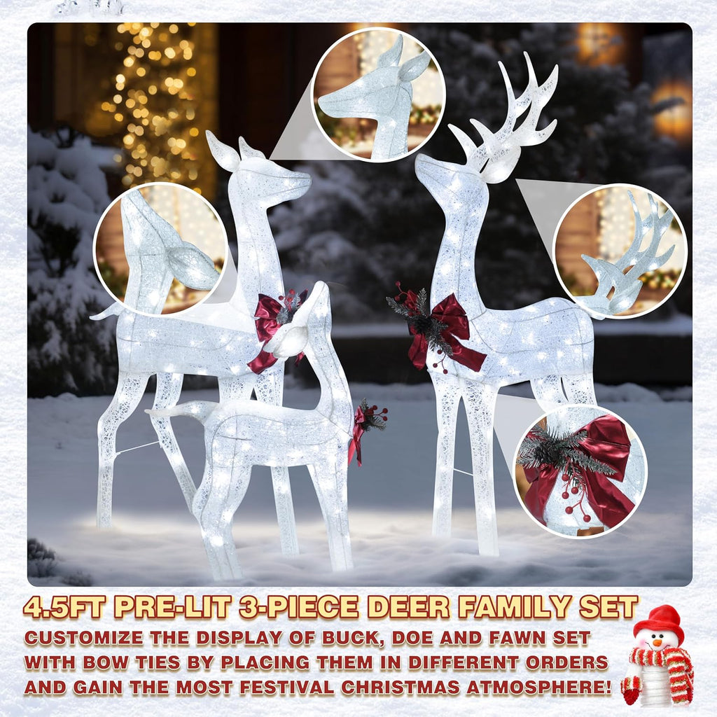 4.5FT Lighted Reindeer Outdoor Reindeer Christmas Decorations Yard with Cool Lights, 3-Piece Outdoor Christmas
