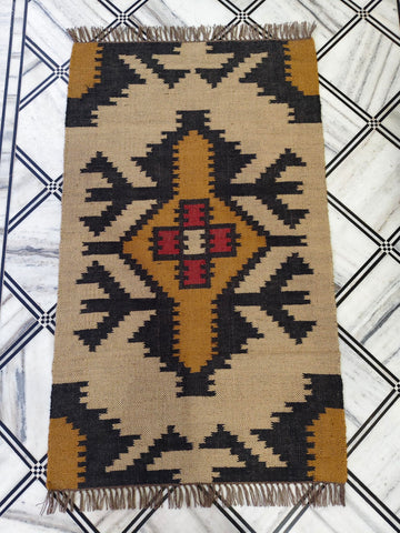 Art & Rugs 3'x5' Reversible Kilim Area Rug - Handwoven Wool & Jute Flatweave - Indoor/Outdoor Rug, Dining