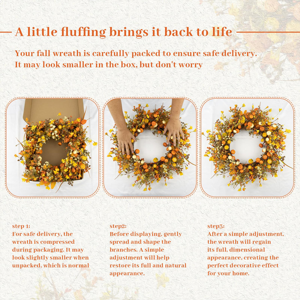22 Inches Fall Wreath Fall Wreaths for Front Door Thanksgiving Wreath