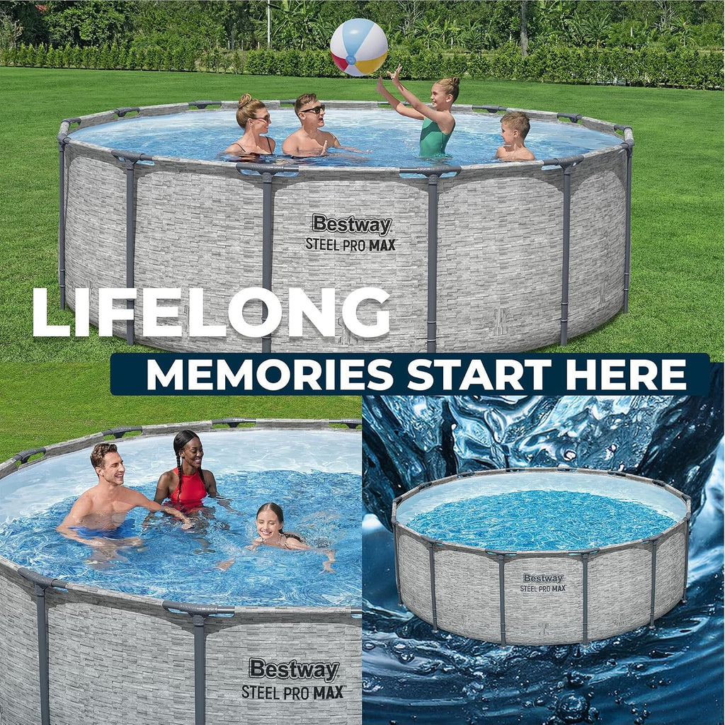 Steel Pro MAX 14' x 48" Above Ground Pool, Round Metal Frame Outdoor Swimming Pool Set with Filter Pump, Ladder, and