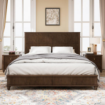 53.94" Tall Headboard Bed Frame Solid Wood Bed Frame Low Profile Farmhouse Wood Bed with Wooden Slats No Box Spring