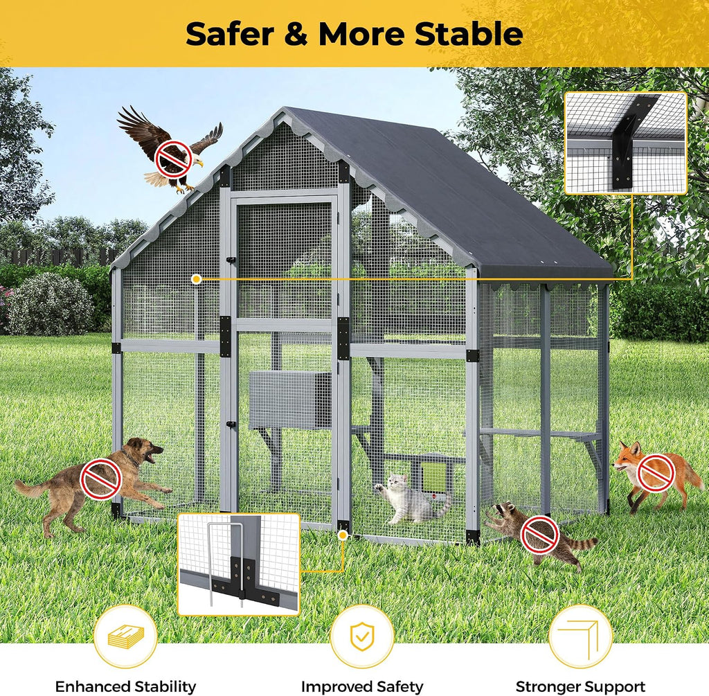 Large Cat Enclosure Catio Outdoor Walk-in Cat House, Grey