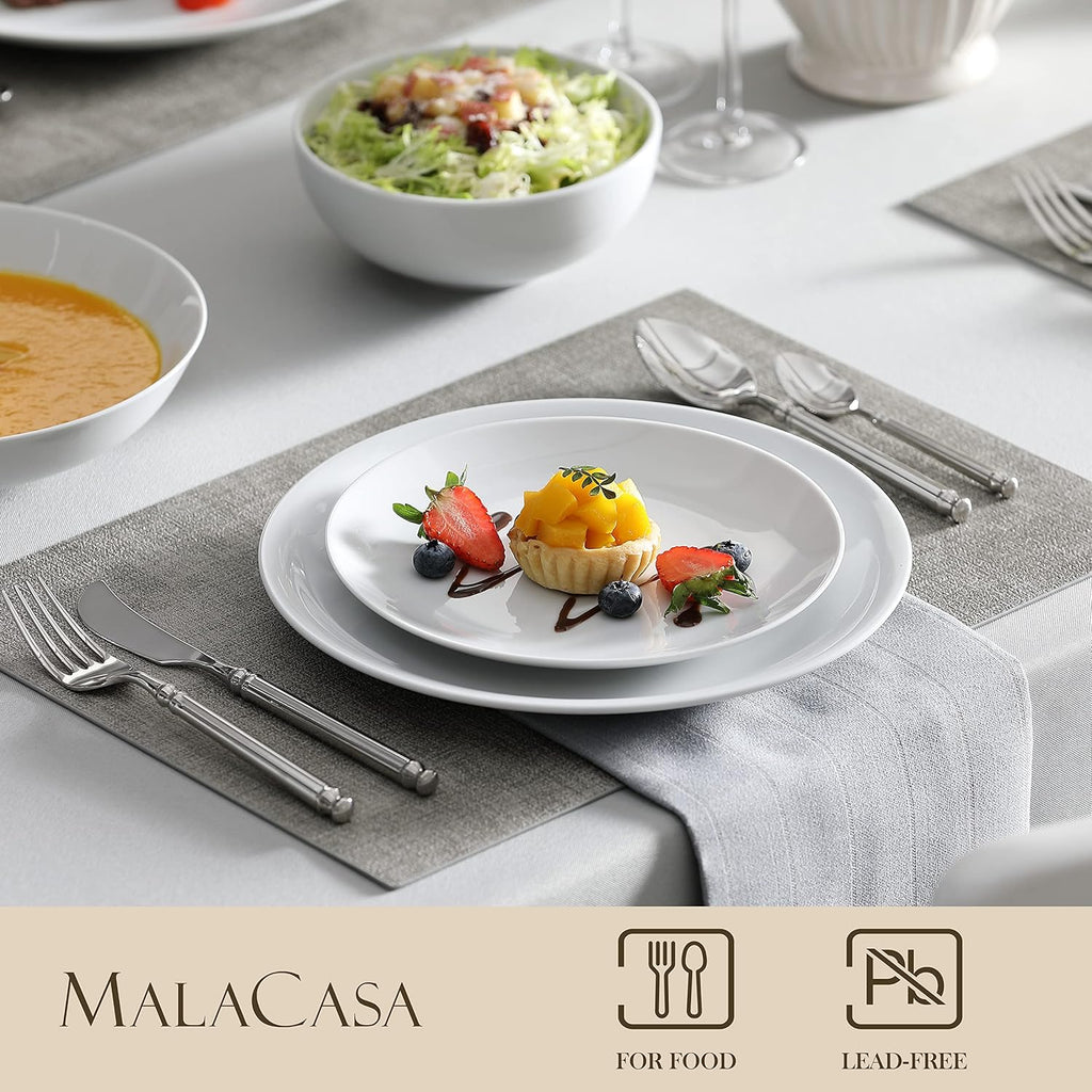 24-Piece Gourmet Porcelain Dinnerware Sets, Modern White Round Dish Set for 6
