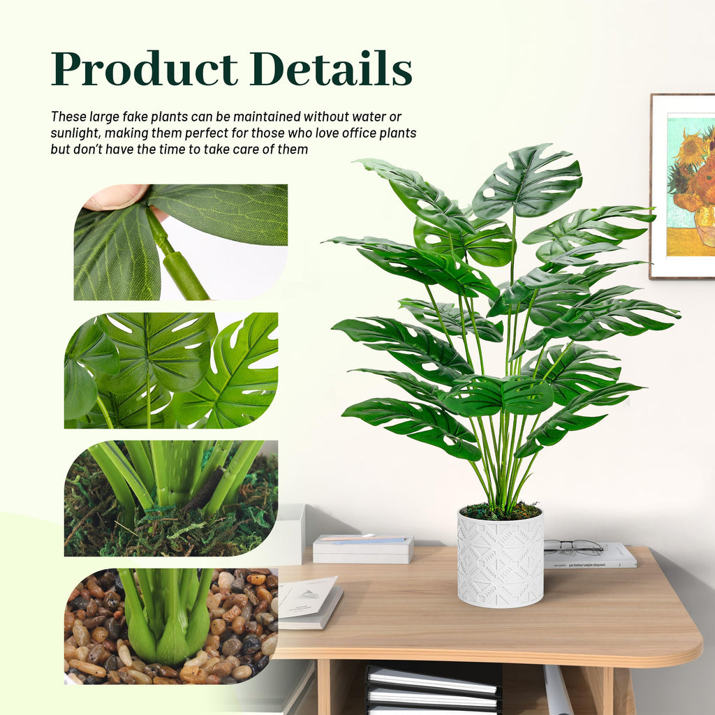 26" Fake Plants, Monstera Plant in White Boho Pot Decor