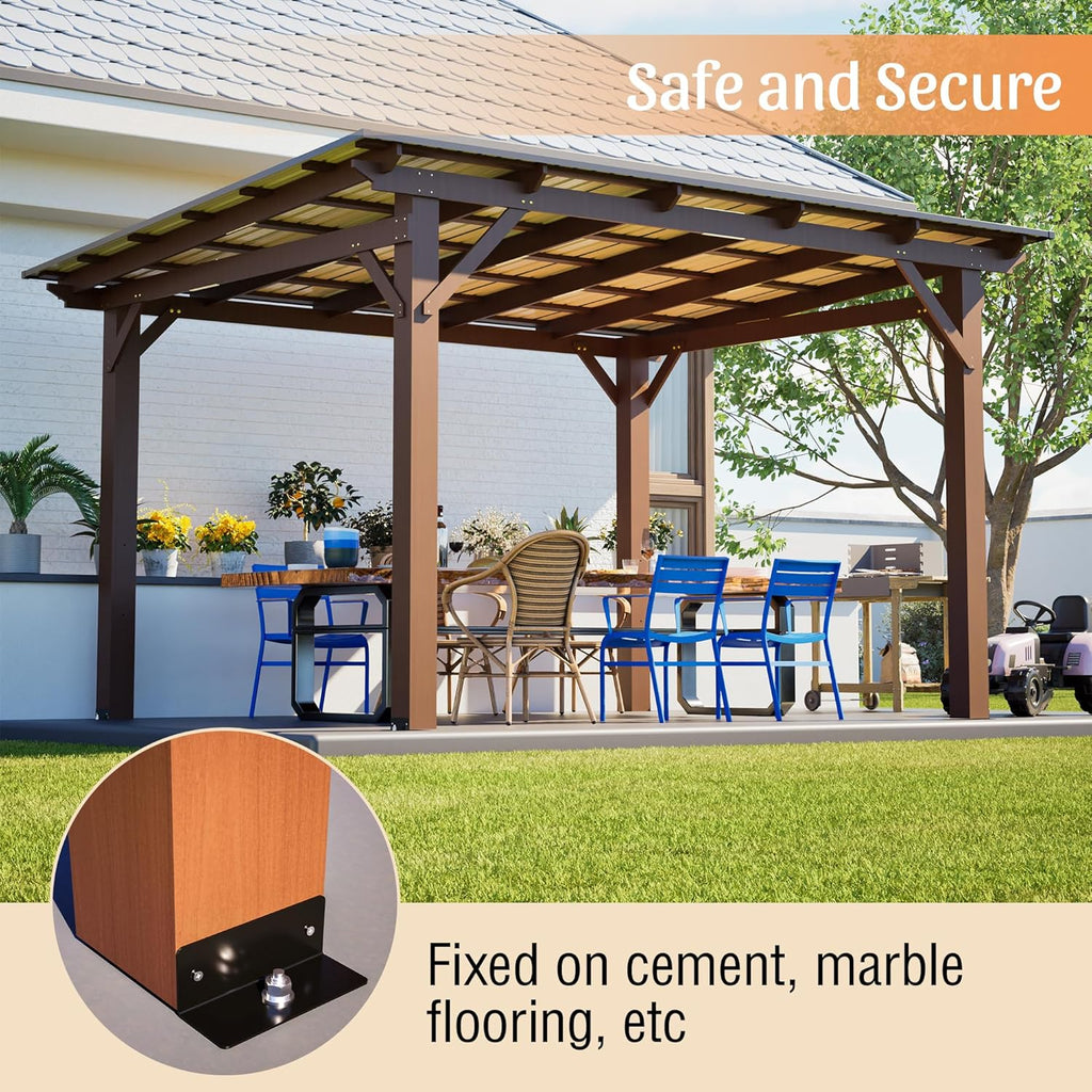 13' x 10' Wooden Garden Gazebo with Metal Roof, Spacious Outdoor Patio Pergola Shade Structure for Backyard, Deck