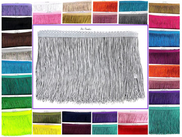 4" Long Chainette Fringe Thread Yarn Tassel Trim Braid Fringe for Crafts Sewing and Decor- Light Grey - 10 Yards