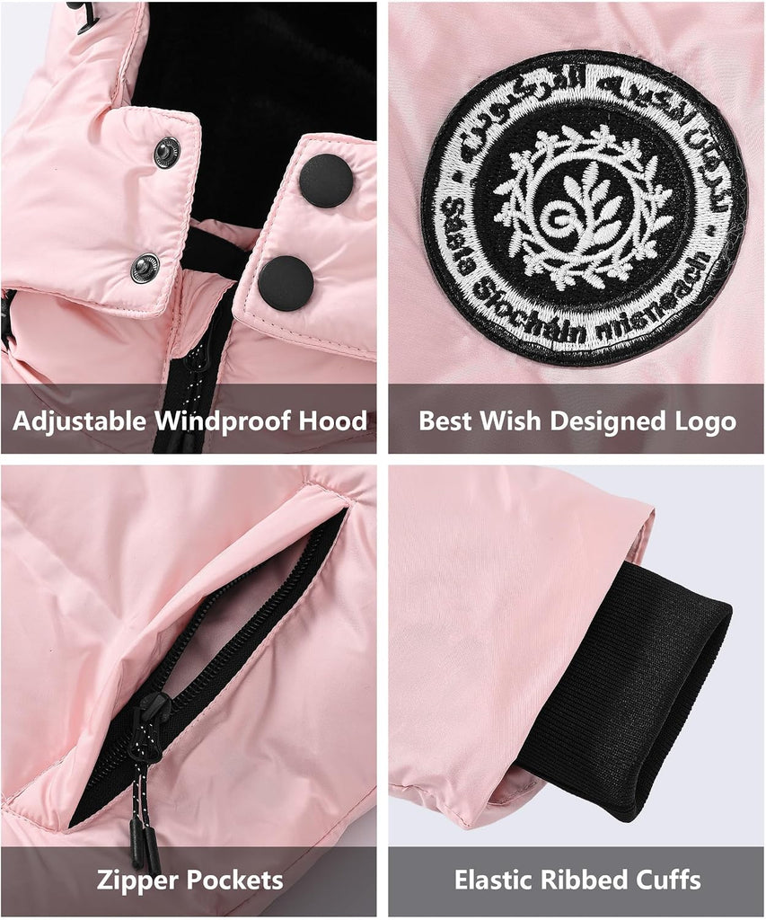 Winter Coat Warm Fleece Thermal Padded Jackets with Detachable Hood Outdoor Puffy Jacket with Zip Pockets