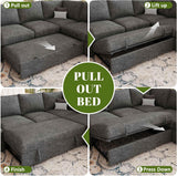 108 Inch Sectional Sleeper Sofa with Pull Out Bed, U Shaped 7 Seat Modular Sectional Sofa with Storage