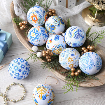 Hanukkah Ball Ornaments Hanukkah Hanging Ornament for Tree Blue and White Jewish Christmas Decorations - Set of 16