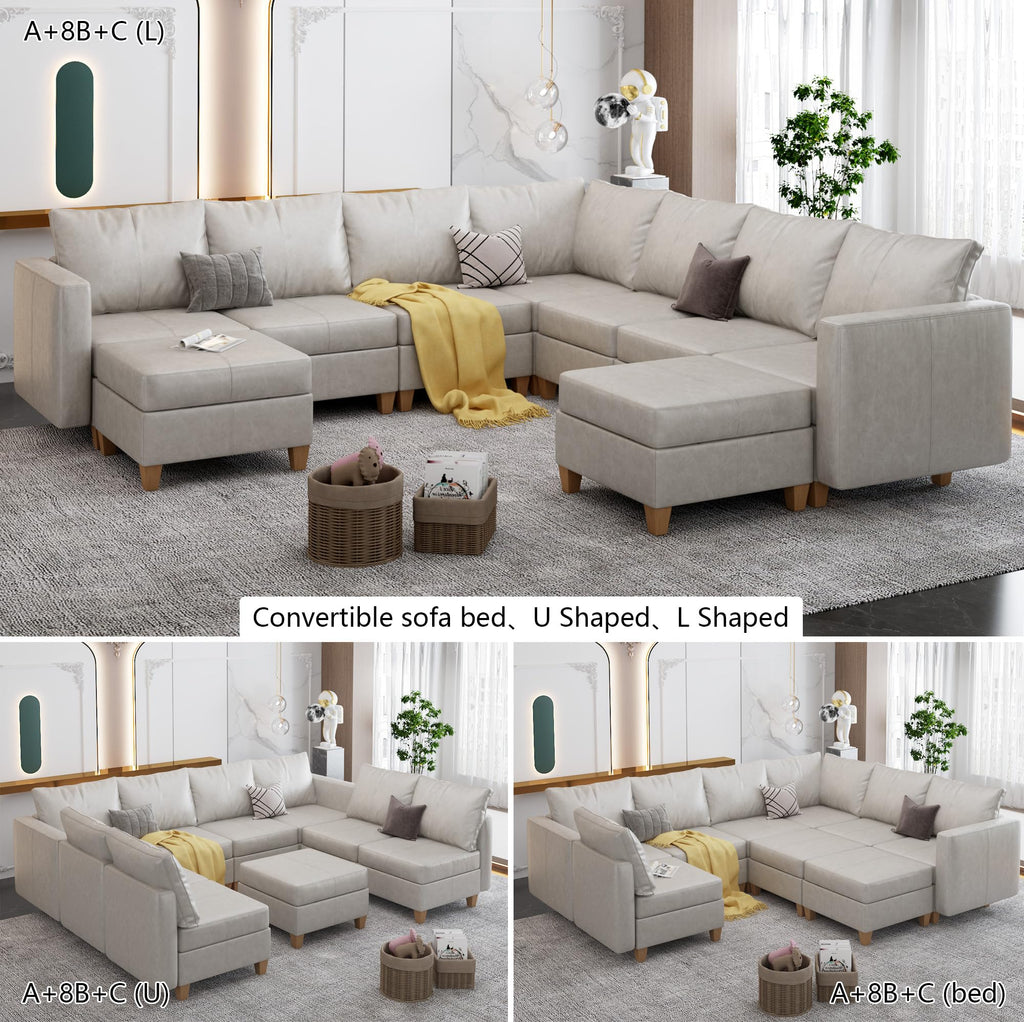 Faux Leather Sectional U Shaped Modular Couch