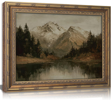 Vintage Gold Framed Landscape Canvas Wall Art Mountain with Forest Trees Lake Painting Picture Wall Decor Nature