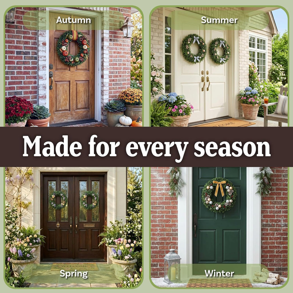 Round Boxwood Wreath for Front Door, Green, 19.5" x 2.5"