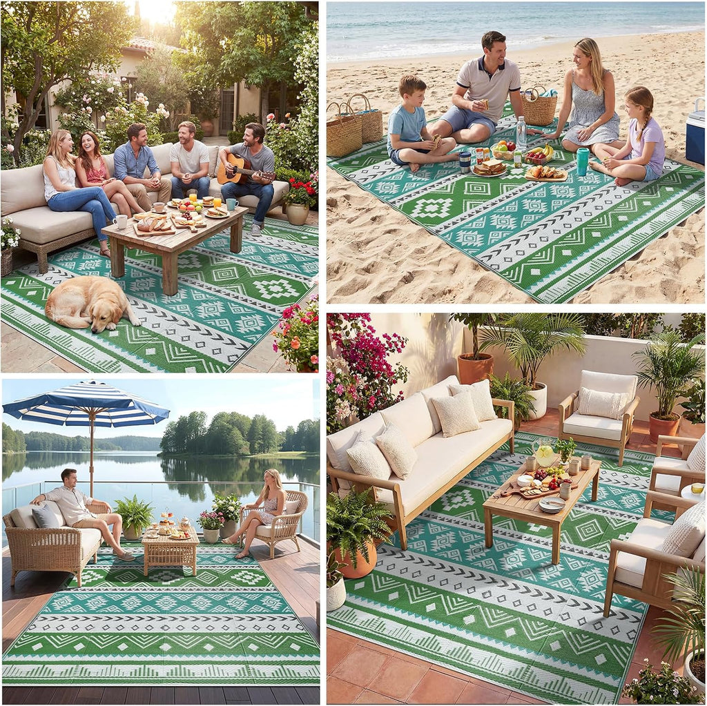 Outdoor Rug Waterproof Reversible Plastic Straw Patio Camping Rug, Portable Indoor Outdoor RV Mat Carpet for