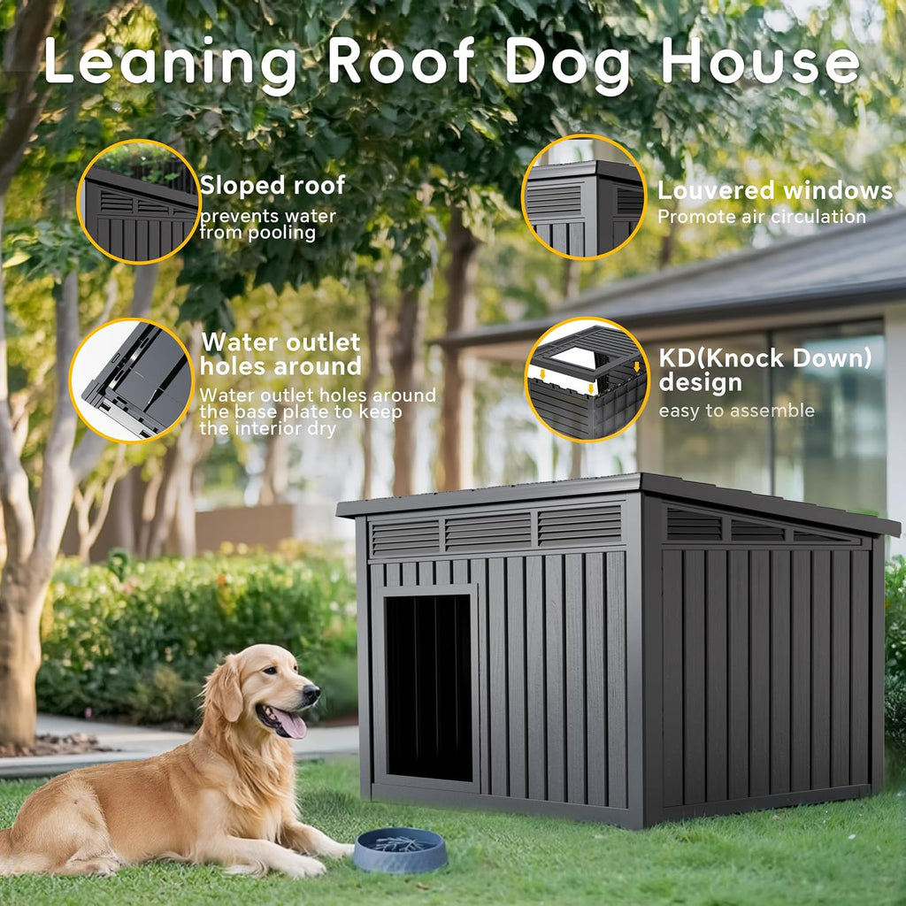 Durable Waterproof Resin Dog House, Indoor Outdoor Doghouse for Small to Large Dogs, Dog Kennel with Air Vents