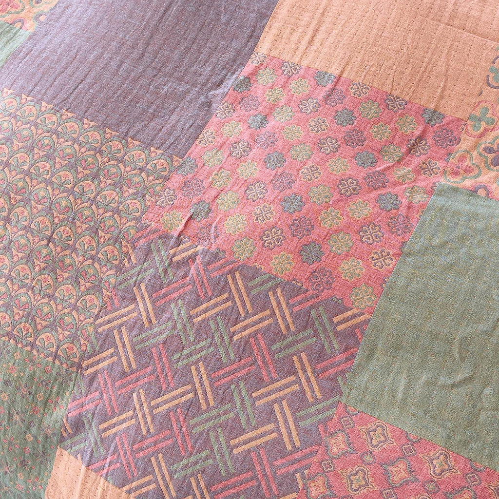 100% Cotton Double Layer Yarn Duvet Cover Set, Vintage Patchwork Floral Jacquard Textured Comforter Cover, Reversible