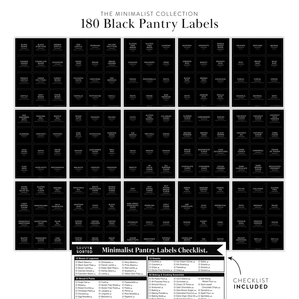 Black Labels for Containers, 180 Labels for Food Storage Container, Pantry Labels for Food Storage, Organize Pantry