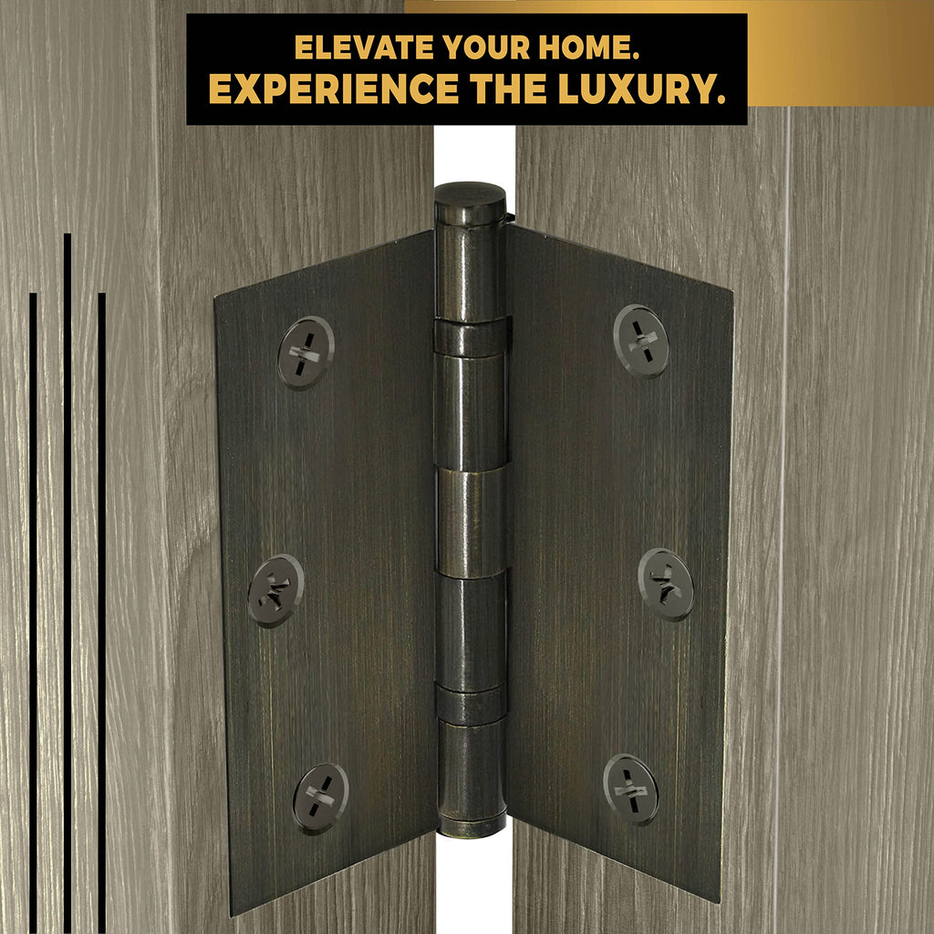 Solid Brass Door Hinge Heavy Duty Ball Bearing 3x3 Inch with Decorative Screw-on Tips Included - Set of 4 Hinges