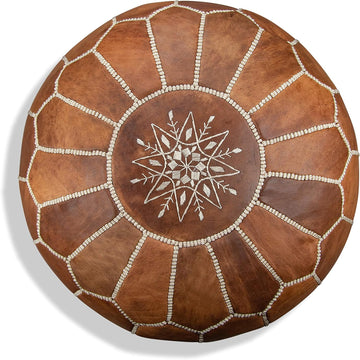 Premium Pouf - - Delivered Stuffed - Ottoman, Footstool, Floor Cushion (Cognac Brown)
