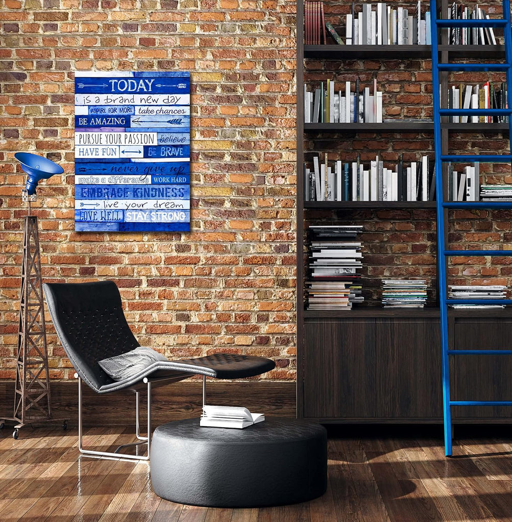 Blue Inspirational Wall Art - Quotes Office Decor - Motivational Canvas - Large Positive Size Inches